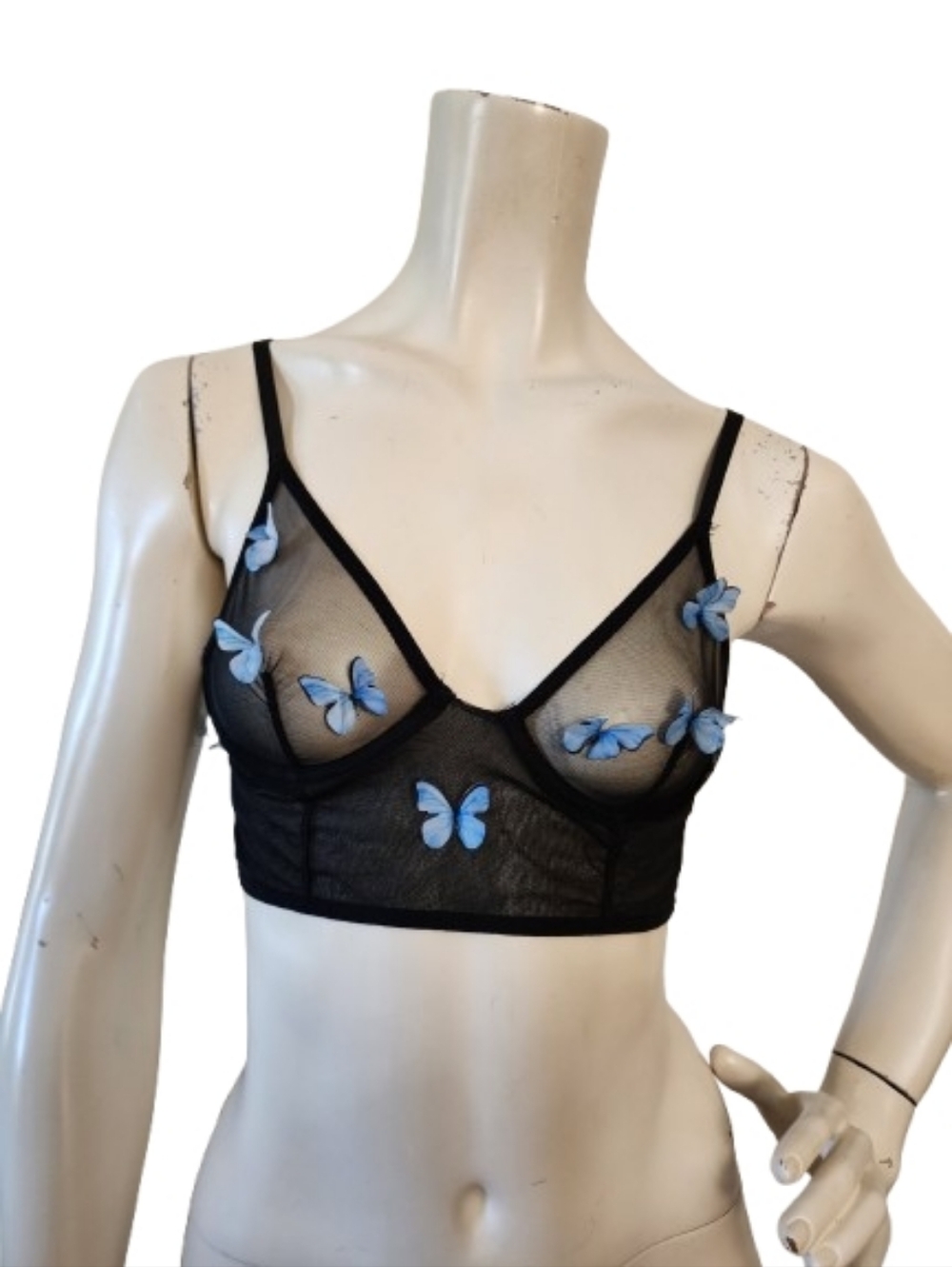Tic Toc Corset Top Women's S Sheer Black Butterfly Bralette Top